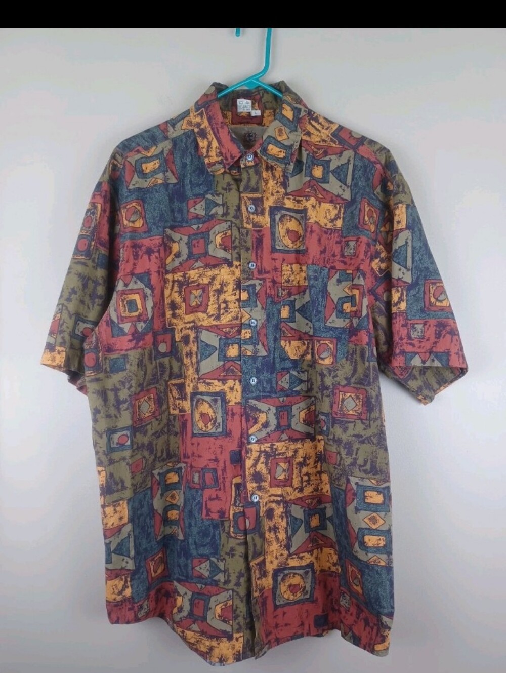 Vintage The Territory Ahead Mens Short Sleeve Button Geometric Shirt Size Large